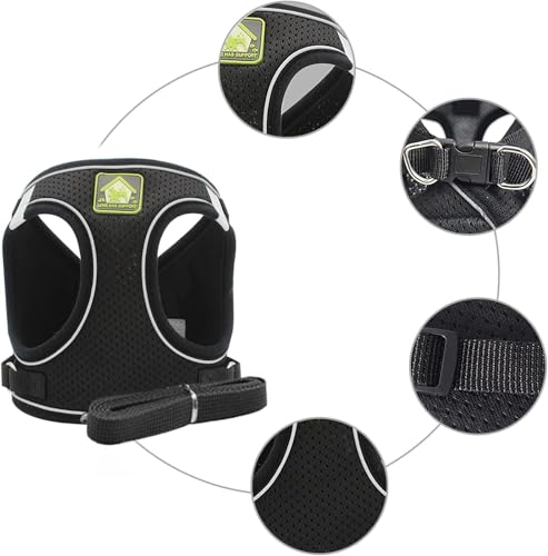 Cat Harness and Leash Set, Escape Proof Adjustable Kitten Vest Harness with Leash & Collar, Lightweight Reflective Pet Harness for Small and Medium Cats Outdoor Walking Travel, Black (M) - Image 4