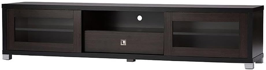 Allora Modern Wood TV Stand for TVs up to 70", 70.2 in Wide, Pre-Laminated Engineered Wood with PU Veneer, Dark Espresso Finish, Glass Sliding Doors, Sleek Design Living Room Entertainment Console
