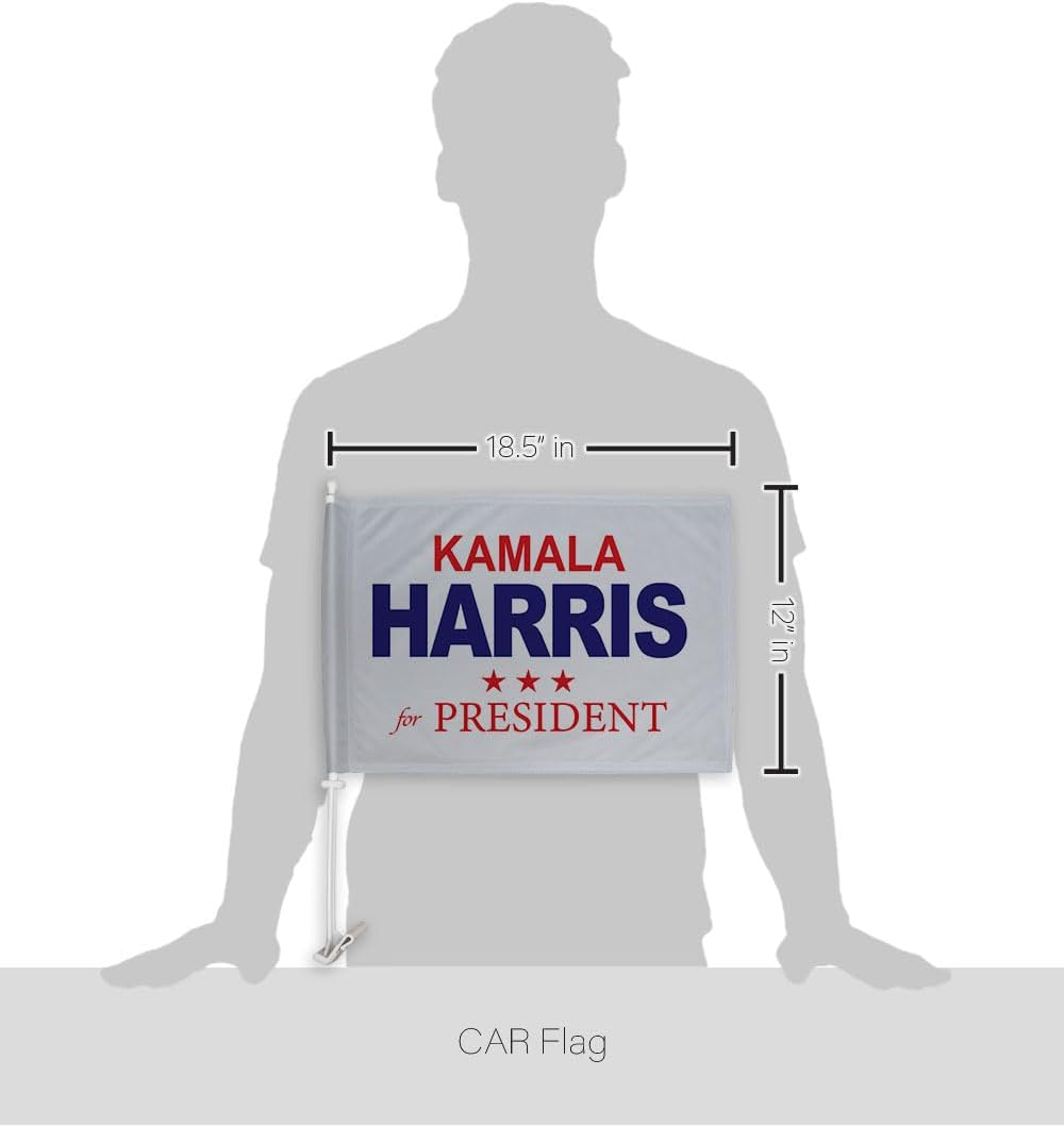 Kamala Harris Stars White Flag for Car Bandera para Carros Window Clip Pole Mount Kit Rally Shooting 2024 Biden President 47 Poster Auto Decor Sign Outdoor Decorations Democrat Gift Made in USA