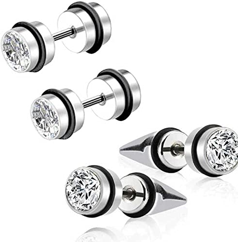 MEENAZ Stainless Steel Black Silver Blue Gold Magnetic Clip on Non Piercing pressing Hoop Bali Stud Earrings Combo pack set Earing non Pierced Ear rings men boys girls Women MENS EARRINGS COMBO M68