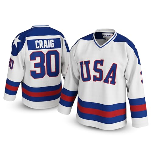 UNLC 30 Jim Craig Miracle Team USA Hockey Jersey – Authentic Stitched Letters & Numbers, Breathable Polyester, White, 2X-Large