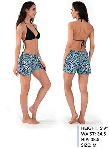 Actleis Womens Swim Shorts Upf50+ Board Shorts Quick Dry Beach Shorts Drawstring Sports Summer Bottom L Flower Blue #TOP2
