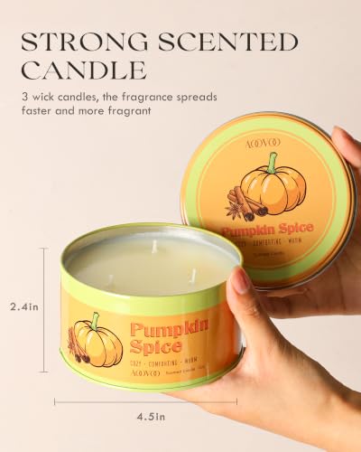 Image of AOOVOO Pumpkin Spice Candle - 3 Wick 12oz Large Fall Candle, Soy Wax Strong Scented Candle Non Toxic, Long Lasting Candles for Home, Aromatherapy Autunm Candles Gift for Women Men