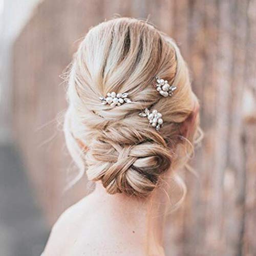 Aukmla Bride Wedding Hair Pins Flower Clips Bridal Hair Accessories Decorative for Women and Girls 3PCS (Gold)