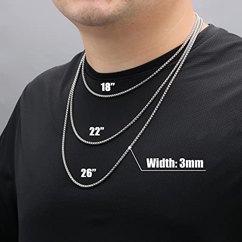 Image of JoycuFF Gifts for Grandson Unique Birthday Box Chain Necklace form Grandma Grandpa Stainless Steel 3MM 22 Inches Hip Pop Jewelry for Men