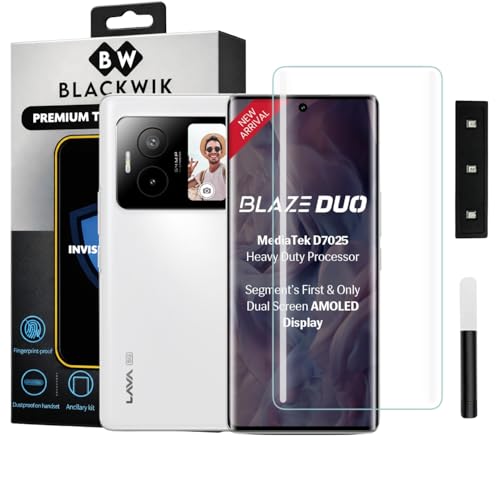 Image of Blackwik Premium Curved UV Tempered Glass For Lava Blaze Duo 5G Cellphone (Transparent, Pack Of 1) Advanced Border Less Full Screen Coverage UV Screen Protector Guard With Installation Kit