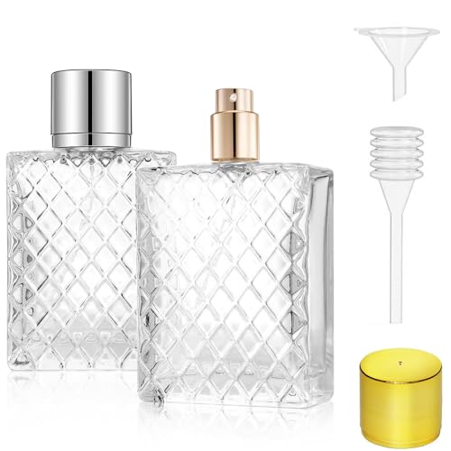 katmerio Pack of 2 100 ml Perfume Atomiser, Portable Spray Bottle, Travel Perfume Atomiser for Men and Women, Pocket Atomiser with Pipettes and Funnel for Perfume, Cosmetics