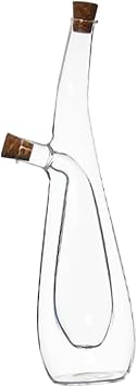 Olive Oil and Vinegar Dispenser 2 in 1 Clear Double Pourer Spout Stoppers Soy Sauce Dispenser Glass Oil Bottle for Cooking, Style C