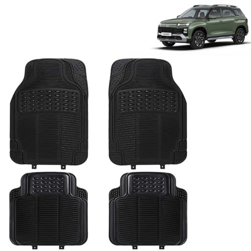 KINGSWAY Accessories Universal Use Anti Skid PVC Car Mat Compatible with Hyundai Alcazar Year 2024 Onwards, Set of 4 Pcs Anti Slip Car Floor Rubber Mats, All Weather Car Foot Mats, Black