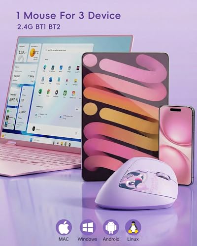 Image of My Little Pony Ergonomic Vertical Mouse, VM01 Dual-Mode (2.4GHz /Bluetooth) Wireless Silent Mouse with LED Battery Indicator, 6 Buttons Silent Clicking Mouse for Wrist Comfort, PC, Laptop, Mac (Purple)