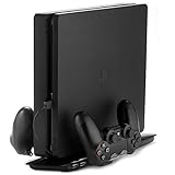 REYTID Dual Cooling Pad and Controller Charging Dock Compatible with PS4 Slim 4in1 Vertical Stand,...