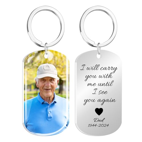 HOBULL Personalised Photo Keyring Memorial Gifts for Mum Dad Grandad Nanny Grandma In Memory of Loved Ones, Custom Keyring Keepsake Bereavement Remembrance Sympathy Gifts