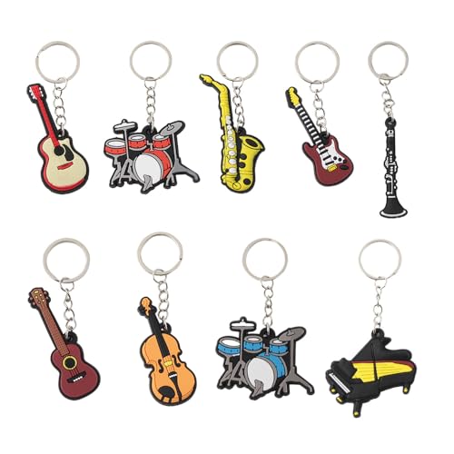 NOIAFZY 9Pcs Creative Mini Musical Instrument Keychain Cute Silicone Guitar Piano Saxophone for Men Keychain Accessories