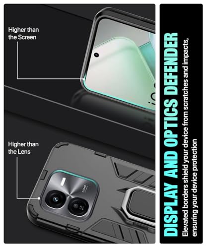 Image of WOW IMAGINE Shock Proof Back Case Mobile Cover for iQOO Z9x 5G (Tough Armor | Hybrid PC + TPU | Full Protection with Ring Holder & in-Built Kickstand | Black)