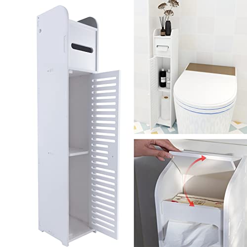 Schlanker Badezimmer-Aufbewahrungsschrank, 3 Ebenen, klein, weiß, freistehend, wasserdicht, Küchenregal, weißer Vorratsschrank, Aufbewahrungsmöbel für Schlafzimmer, Küche, Flur, 16 x 17 x 81 cm