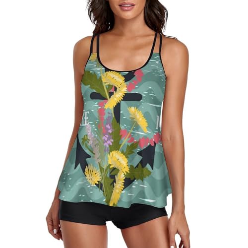 Maillot de bain tankini vert avec short pour femme | Ensemble robe de plage chic