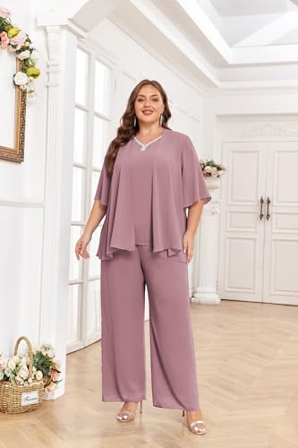 Hanna Nikole Pant Suits for Women Dressy Mother of The Bride 3 Piece Sets Wedding Chiffon Guest Outfit3