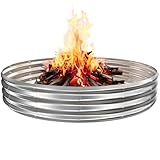 6FT Diameter Camp Fire Ring Pit, Large Round Galvanized Steel Fire Pit, Heavy Duty Steel Fire Pit Silver for Backyard, Camping, Bonfire (6x6x1FT)