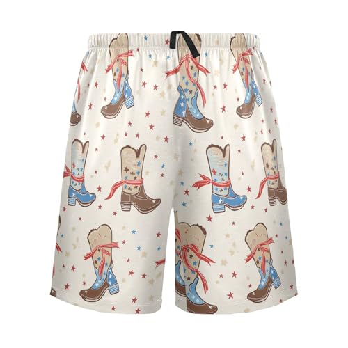 Vdsrup Mens Pajama Shorts Cowboy Boots Sleep Shorts Men Pajama Bottoms With Pockets Drawstring Lounge S2