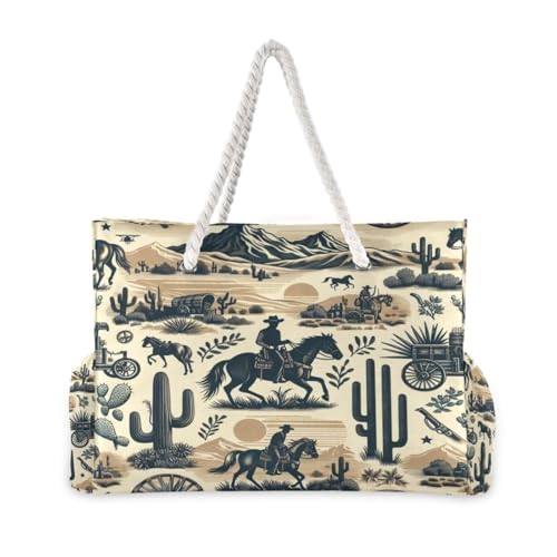 ATTX Cowboy Beach Bags for Women - Large Beach Bags with Zipper Waterproof Sandproof Swim Pool Bag Large Tote#3892