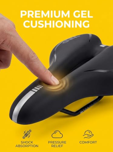 Image of Premium Gel Bicycle Seat Cushion | Ergonomic Bike Saddle with Hollow Vent Design & Reflective Strip | Shock Absorbing Soft Cycling Seat for MTB, Mountain, Road & Hybrid Bikes