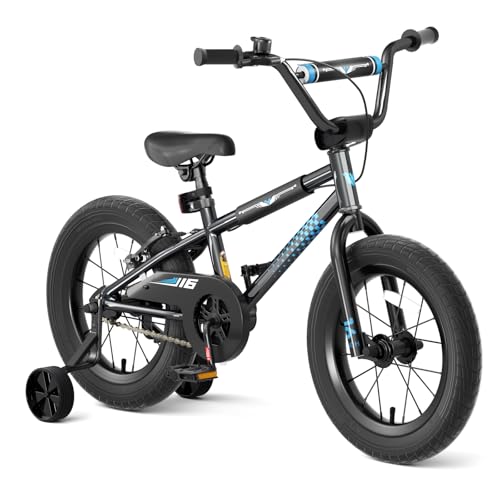67i Boys Bikes for Ages 5-8 - 12/14/16 Inch Kids BMX Style Bike with Training Wheels, Dual Brakes & Night Safety Reflectors (Black Blue, 16 inch)
