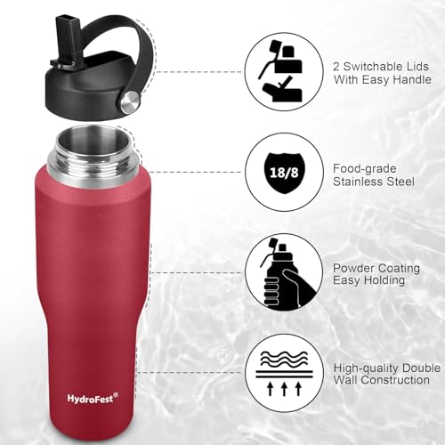 Image of 32oz Water Bottle Insulated with Straw,Leak Proof Water Bottles,Mens Water Bottle Stainless Steel for Gym,Hiking,Travel,Sport,1 Liter,Bpa free