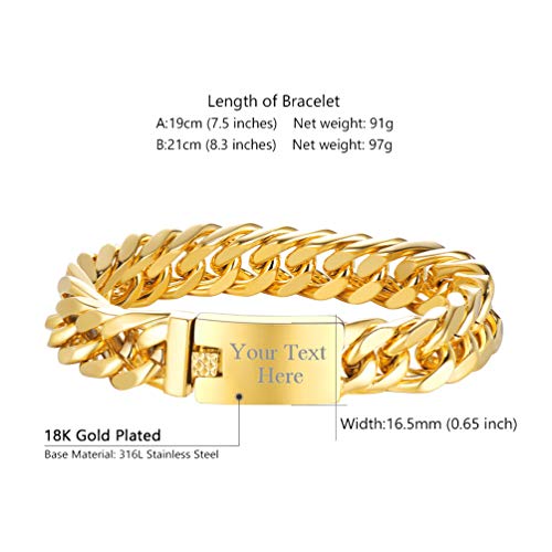 Image of PROSTEEL Stainless Steel Franco Chain Bracelet, Trendy Chunky Bracelets for Men Women, Black /18K Gold Plated, W: 8mm /12mm /17mm, L: 7.5 inch /8.3 inch /9 inch, Come Box