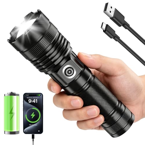 Image of Rechargeable Flashlights High Lumens, Super Bright Tactical Flashlight 3 Modes with Power Display, Waterproof Zoomable LED Flash Light for Home Emergencies Camping Hiking