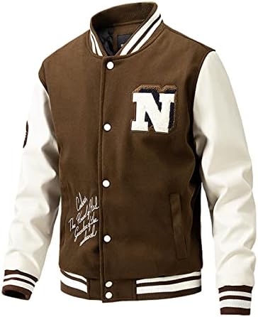 XIAXOGOOL Men's Lightweight Jackets,Mens Fashion Varsity Jacket Causal Slim Fit Cotton Bomber Jackets Quilted Warm Lining Windproof Water Resistant Button JacketouterwearBrown 2X