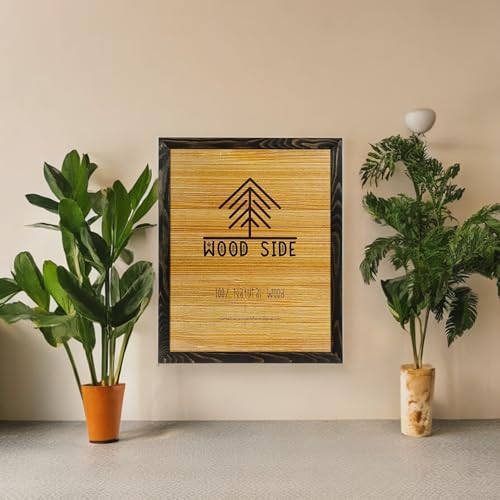 Image of Rustic Natural Solid Wood Poster Picture Frame 16x24 | Charcoal Wooden Photo Frames, Eco Distressed, Wall Mounting