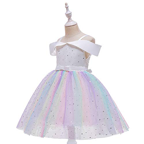 Uhnice Girl's Off Shoulder Tulle Dress Sequin Flower Girl Tutu3