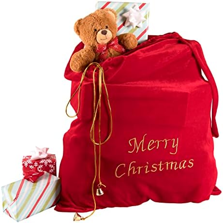 Big Red Velvet Santa Claus Christmas Bag 28 x 32 Inches – Santa Sacks Drawstring Large Christmas Bags for Gifts – Large Xmas Gift Bag for Indoor Decoration and Gift Wrap for Kids Stocking Stuffers