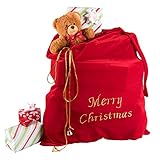 Big Red Velvet Santa Claus Christmas Bag 28 x 32 Inches - Santa Sacks Drawstring Large Christmas Bags for Gifts - Large Xmas Gift Bag for Indoor Decoration and Gift Wrap for Kids Stocking Stuffers