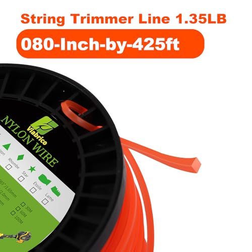 Image of VIABRICO .080 inch Weed Eater String 425FT x 1.35LB Square String Trimmer Line