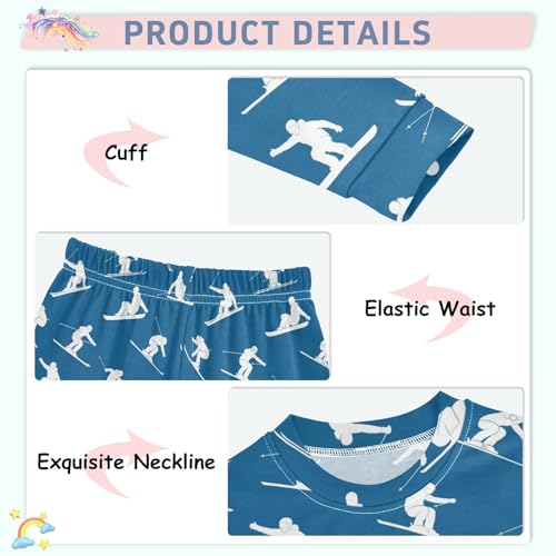 Pajama Sets Long Sleeve Skiing Blue Background Soft Comfy Sleepwear 2 Piece PJS 3-8T4