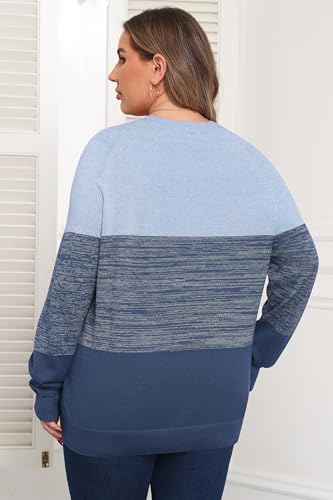 TIANZHU Plus Size Sweater for Women Colorblock Long Sleeve Crewneck Casual Loose Pullover Shirt Fall Top4
