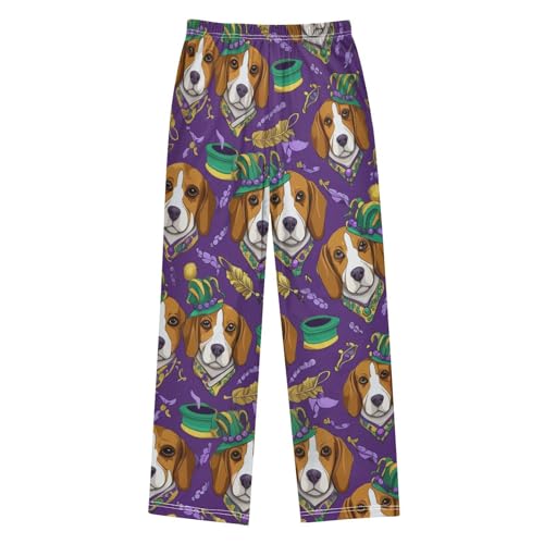 ZZXXB Beagle Mardi Gras Feather Boys Long Pants Soft Trousers Elastic Waist Kids Lounge Bottoms with Pockets S-XL2