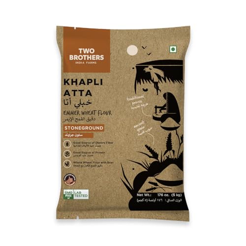 Two Brothers India Farms - Khapli Wheat Flour (5kg) | Wheat Flour | High Dietary Fiber for Easy Digestion | Stoneground Emmer Wheat Flour | Khapli Atta