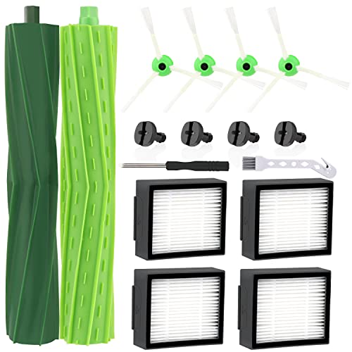 Leadaybetter Bürsten Ersatzteile für iRobot Roomba E & I Serie i7+ i3+ i4+ i6+ i8+ j7+/Plus E5 E6 E7 Ersatz Saugroboter Zubehör 4 Hochleistungsfilter, 1 Gummibürsten,4 Seitenbürsten