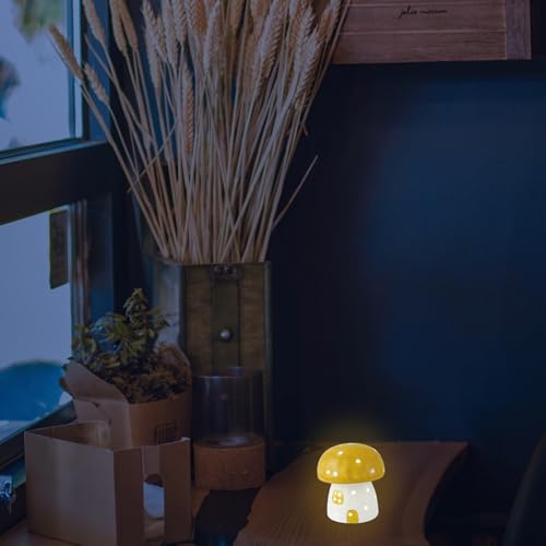Lámpara de mesa de noche setas cerámica pequeña amarilla miniatura 7