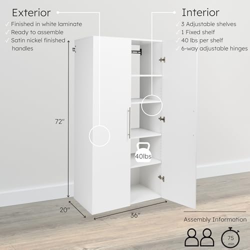 Image of Prepac HangUps Large Storage Cabinet - Immaculate White 36 inch Cabinet with Storage Shelves and Doors; Ideal for Bin and General Storage Solutions