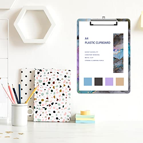 Image of Plastic A4 Clipboards, Clip Board Stardard Letter Size 9 x 12.5 in | Office Decorative for Students Women Men and Kids,Black Gray Marble