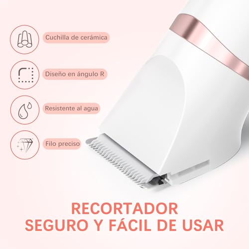 MAXGROOM Afeitadora Eléctrica Mujer, Set de Depiladora Electrica 3 en 1 para Mujeres, IPX6 Utilizable en seco/mojado Recortadora Corporal Mujer, Apto para Facial, Cuerpo y Las Zonas íntimas - imagen 3
