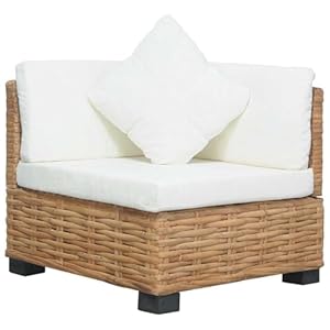 Homgoday Braunes Rattan Ecksofa mit Cremeweiß Kissen | Naturrattan & Holzrahmen | Innenbereich | 67x67x59 cm Terrassensofas, Gartenmöbel Model286279