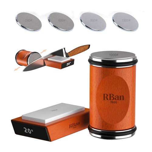 RBan1986 Rolling Knife Sharpener for Kitchen KnivesStrong Magnetic Base Angle with 15 to 20 TypeDurable Diamond Whetstone Fast Sharpening for Knives & Fine Polishing for All Blades Wood