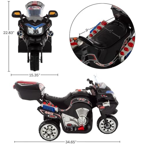 Electric Motorcycle for Kids &ndash; 3-Wheel Battery Powered Motorbike for Kids Ages 3 -6 &ndash; Fun Decals, Reverse, and Headlights by Lil&rsquo; Rider (Black)
