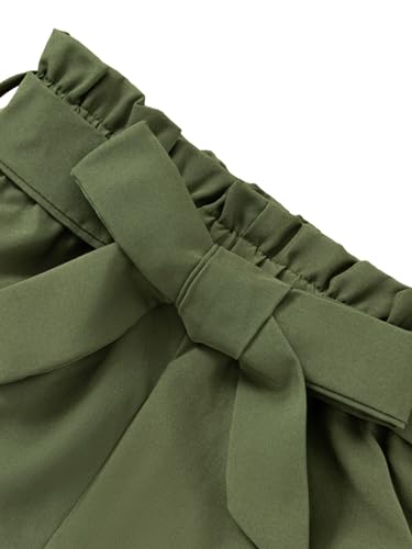 Image of Girls 2 Piece Outfits Summer Clothes Ruffle Short Sleeve Shirts Top and High Waist Shorts Set with Belt
