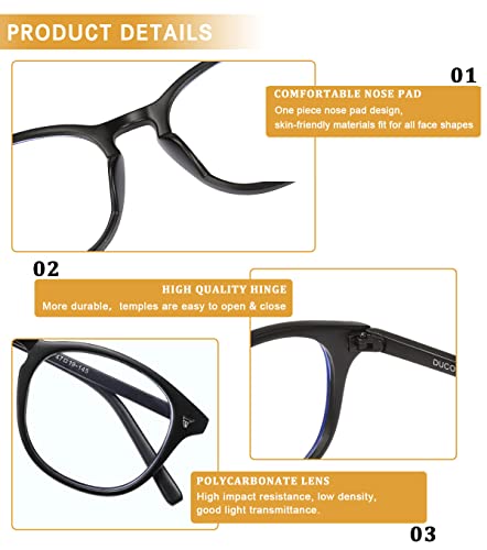 Image of DUCO Blue Light Glasses for Men Women Blue Ray Blocking Glasses Computer Gaming Glasses Teens Retro Round Eyeglasses Frame Black 5206