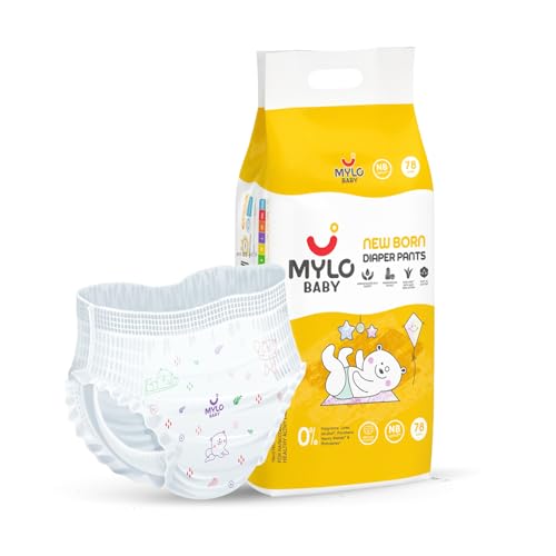 Image of Mylo Baby Diaper Pants Newborn (NB) Size Upto 5 kg Babies Leak Proof | Lightweight | Rash Free | Upto 12 Hours Protection | ADL Technology | with Zinc Oxide Layer (New Born Pants, 78, count)
